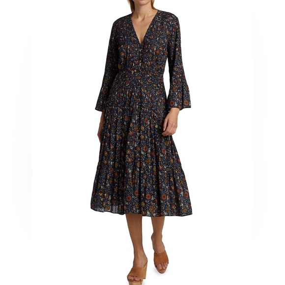 NEW Veronica Beard Shireen Pleated Floral Midi-Dress - Picture 9 of 17